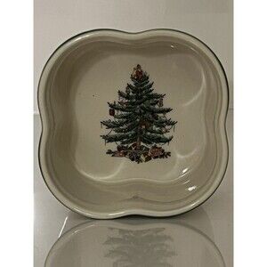 Spode Christmas Tree Square Scalloped Porcelain 3 1/4” X 2” Ramekin